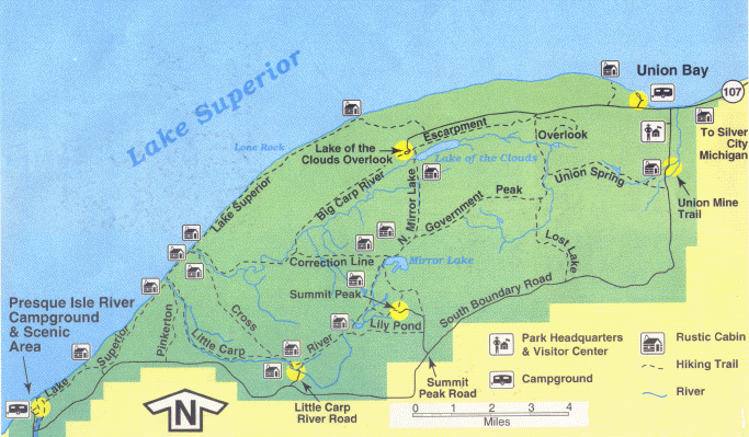 map of the Porcupine Moountains Wilderness State Park