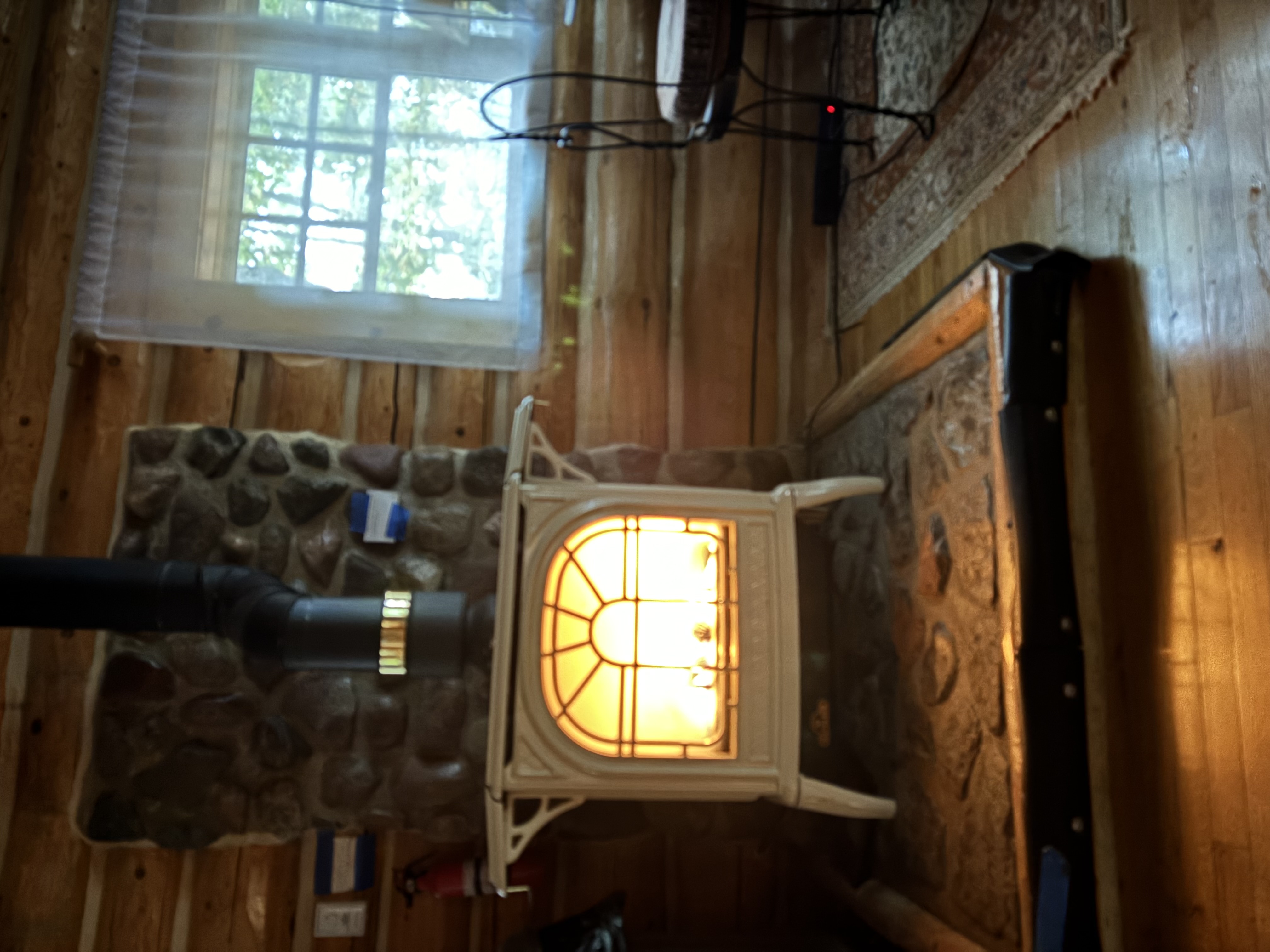 Gas fireplace and ladder to the loft